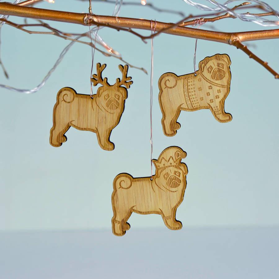 Christmas Pug Bamboo Tree Decoration - Oakdene Designs