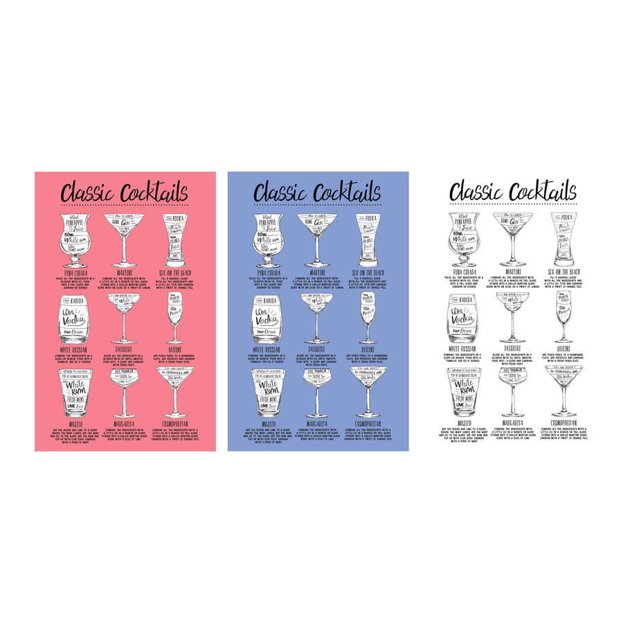 'Classic Cocktails' Tea Towel - Oakdene Designs