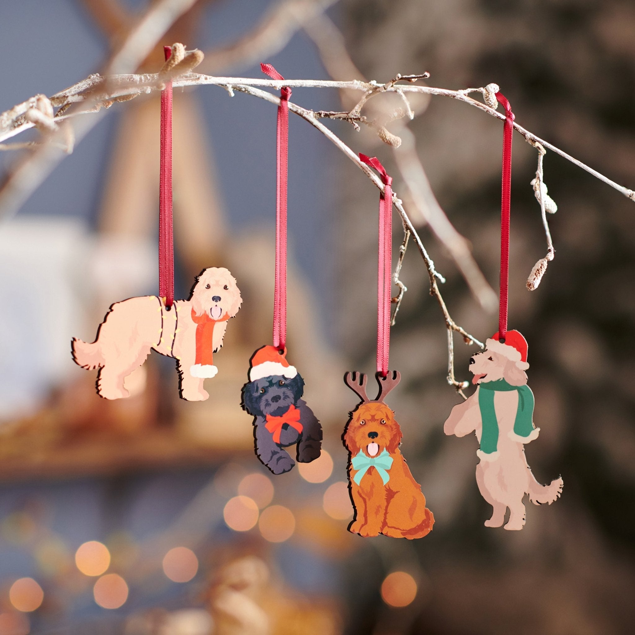 Cockapoo Christmas Decorations - Set of 4 Festive Dog Ornaments for Tree - Dog Lover Gift Keepsake - Oakdene Designs