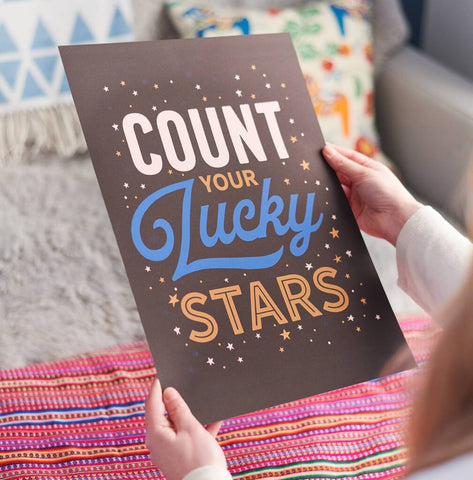 'Count Your Lucky Stars' Positive Typography Print - Oakdene Designs