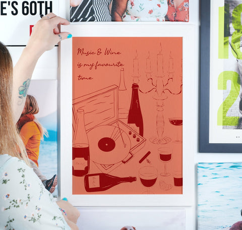 Framed Music And Wine Is My Favourite Time Print - Oakdene Designs