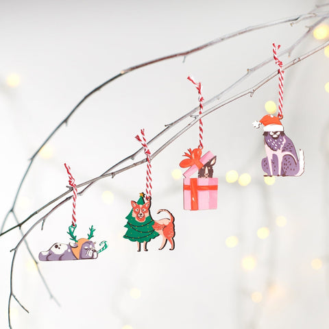 Funny Set Of Dog Christmas Decorations - Oakdene Designs