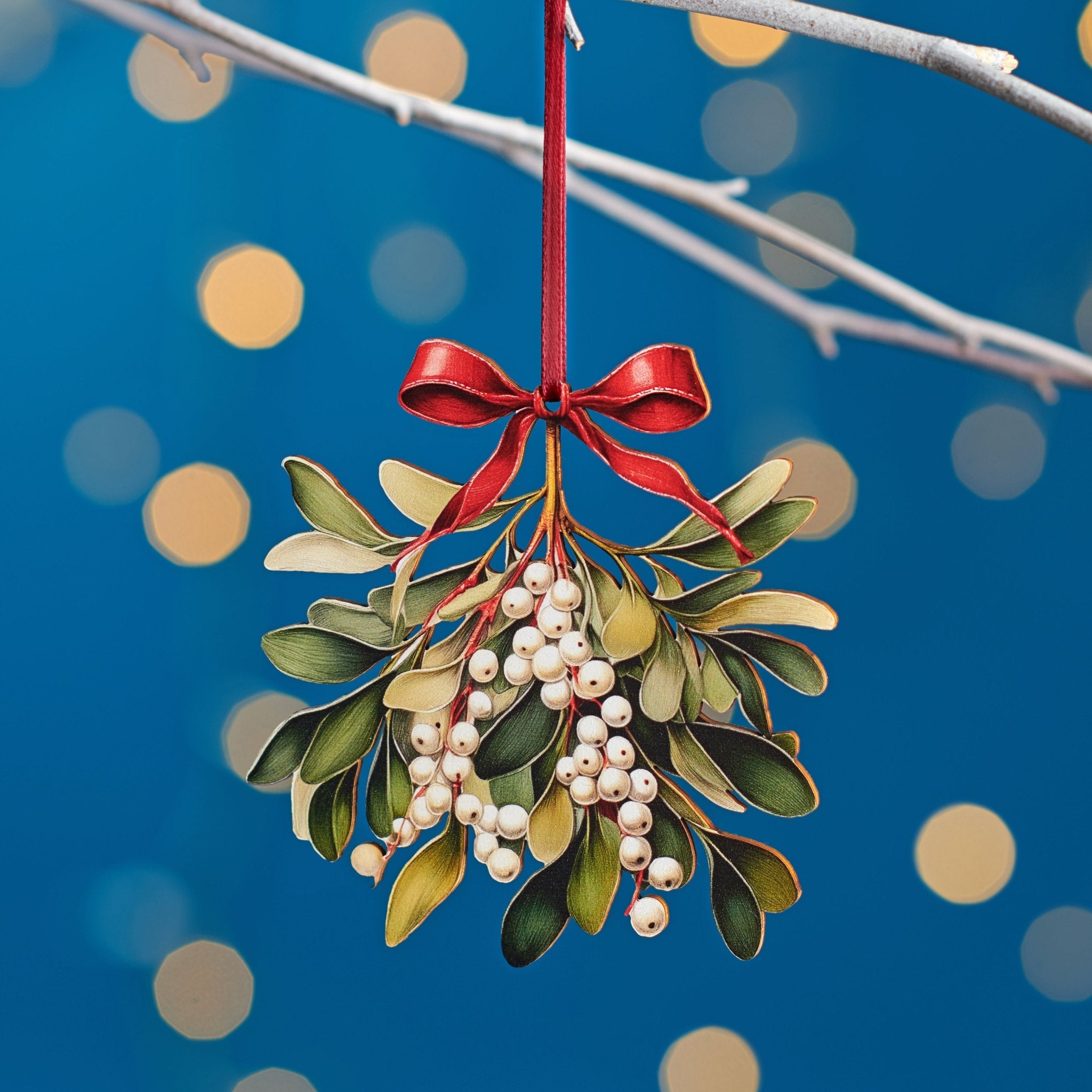 Hanging Mistletoe Sprig Wooden Christmas Decoration - Oakdene Designs