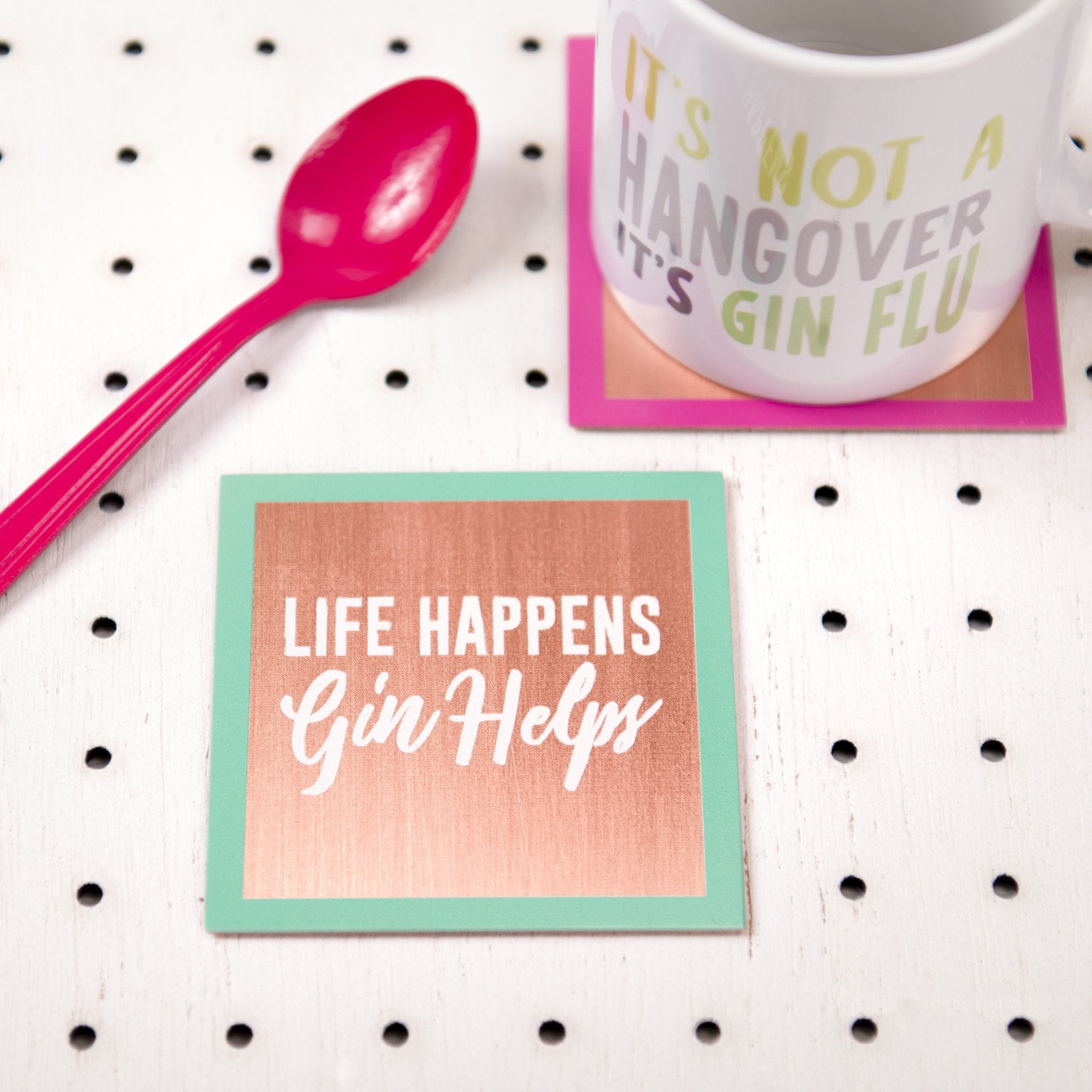 'Life Happens, Gin Helps' Solid Copper Coaster - Oakdene Designs