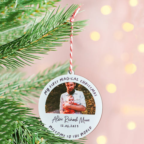 Oakdene Designs Christmas Decorations Personalised Baby's First Christmas Photo Bauble