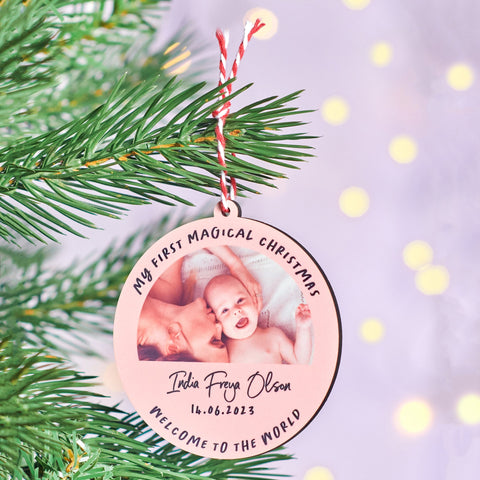 Oakdene Designs Christmas Decorations Personalised Baby's First Christmas Photo Bauble