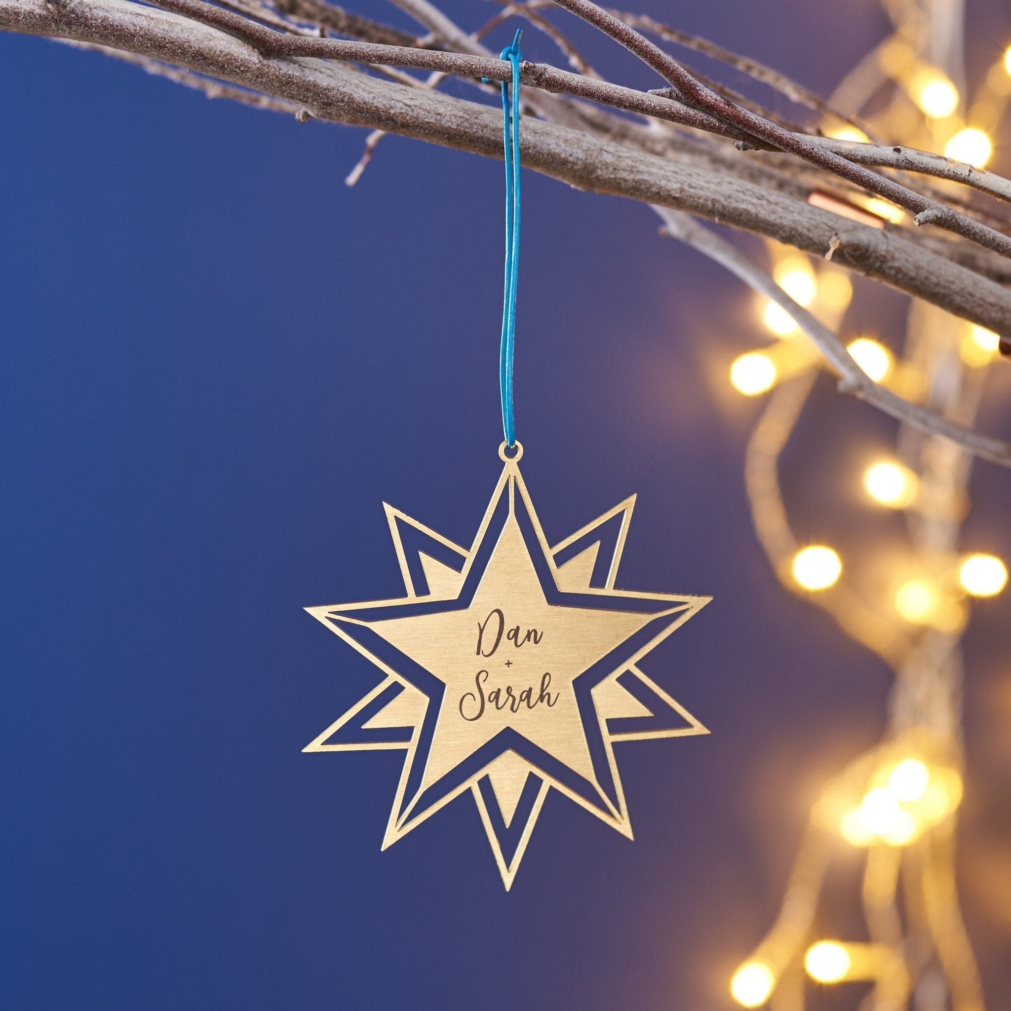 Oakdene Designs Christmas Decorations Personalised Brass Couples Star Christmas Decoration