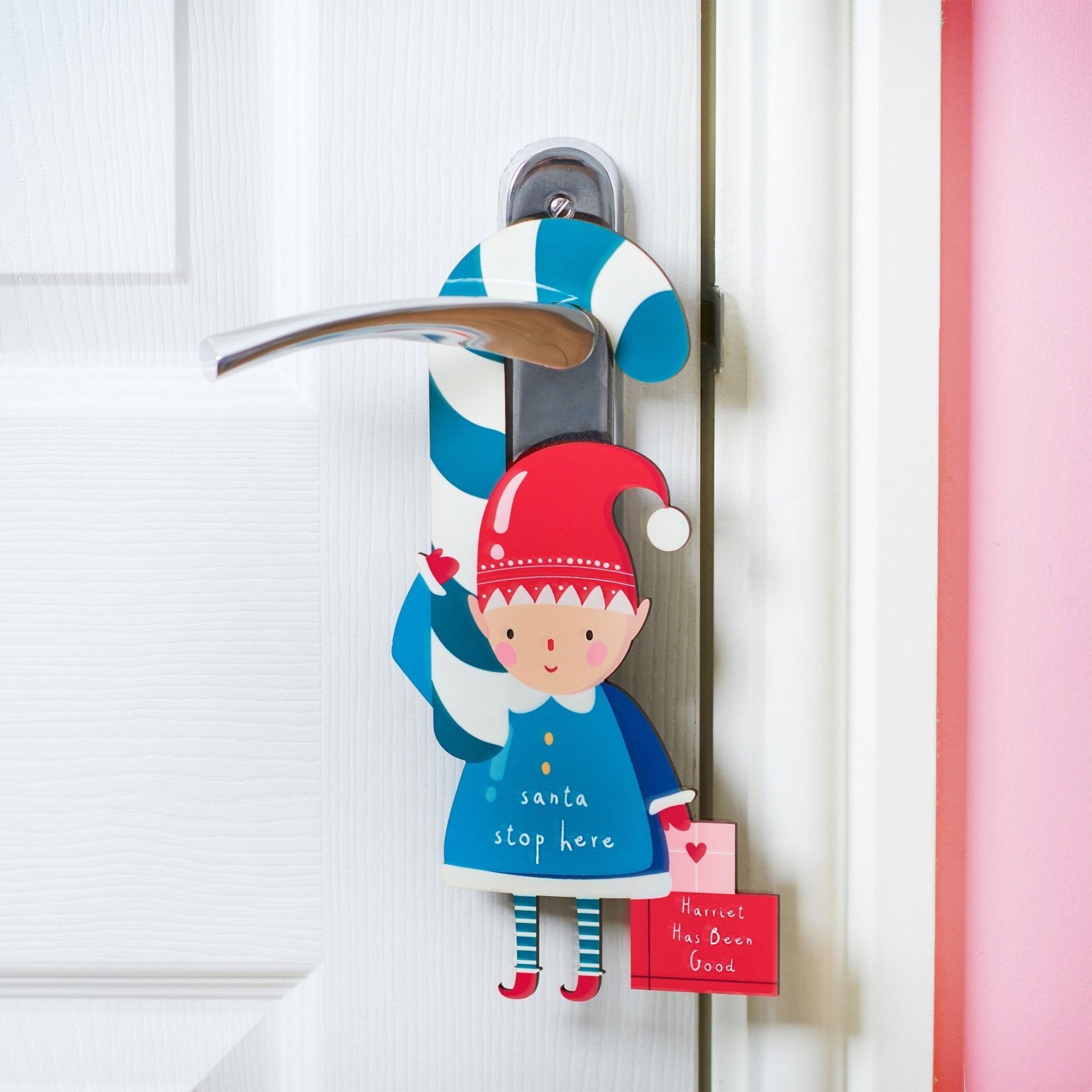 Oakdene Designs Christmas Decorations Personalised Children's Santa Stop Here Elf Door Sign