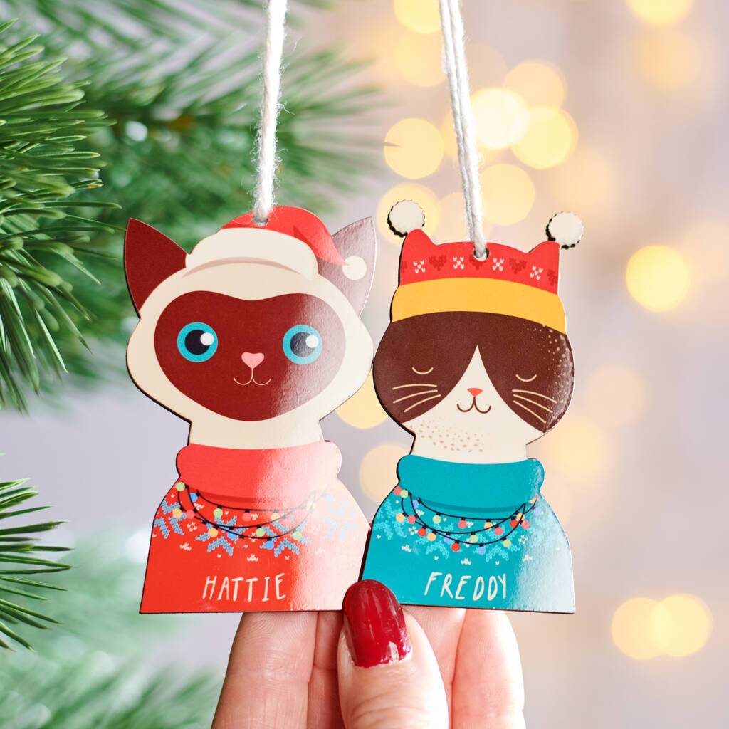 Oakdene Designs Christmas Decorations Personalised Christmas Cat Hanging Decoration