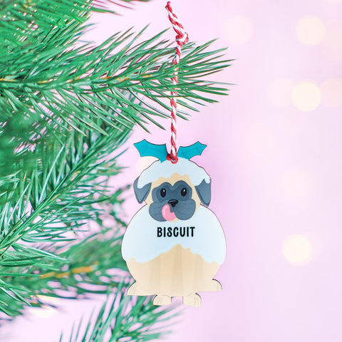 Oakdene Designs Christmas Decorations Personalised Christmas Pug Decoration