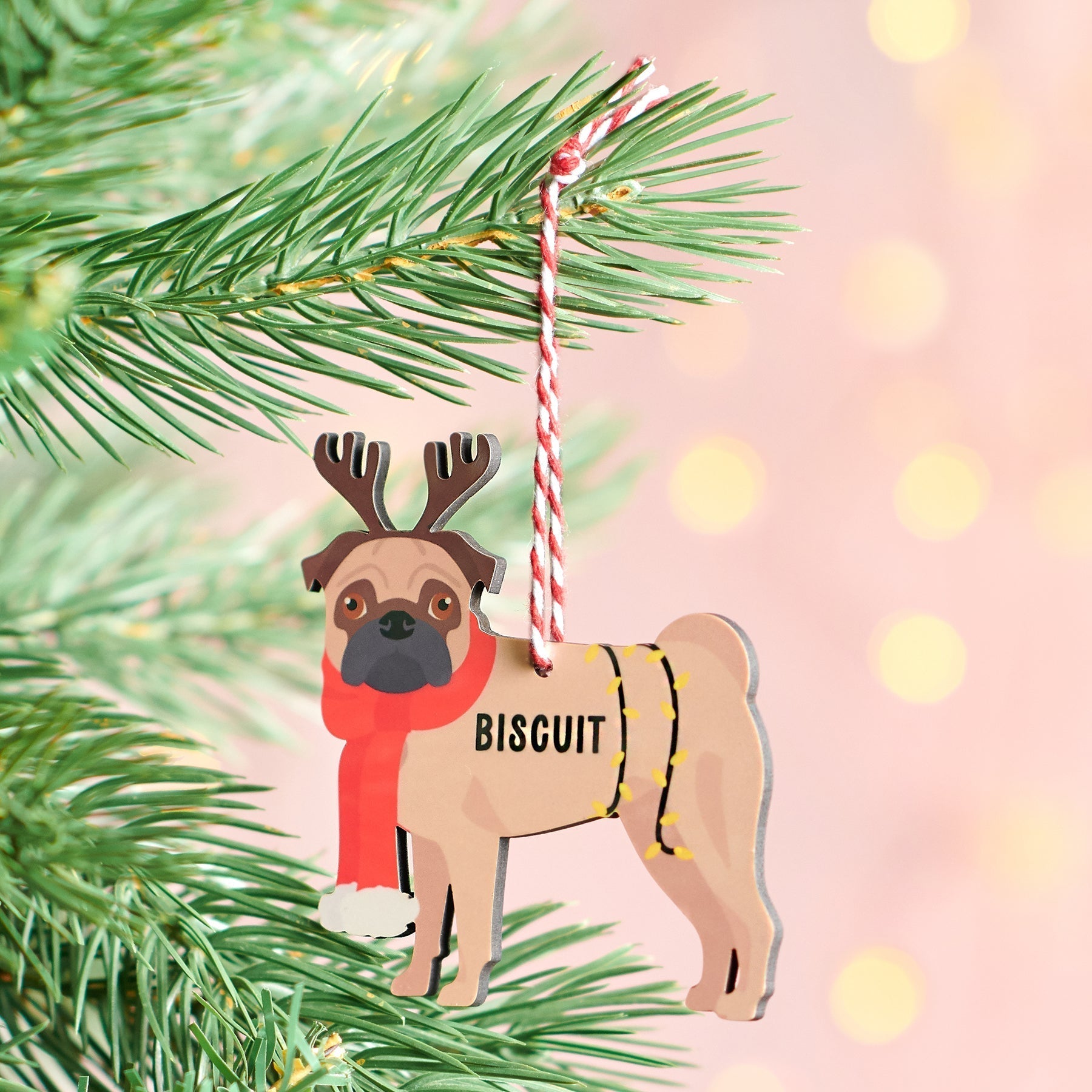 Oakdene Designs Christmas Decorations Personalised Christmas Pug Decoration