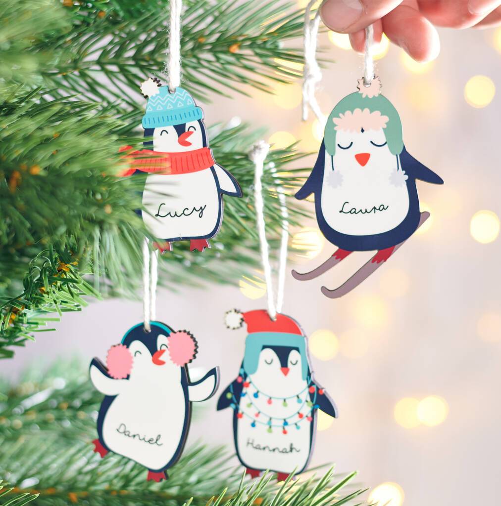 Oakdene Designs Christmas Decorations Personalised Cute Penguin Christmas Hanging Decoration