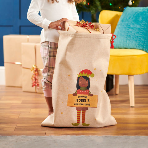 Oakdene Designs Christmas Decorations Personalised Elf Burlap Christmas Sack