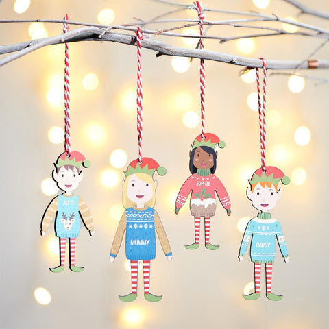 Oakdene Designs Christmas Decorations Personalised Family Elf Decoration