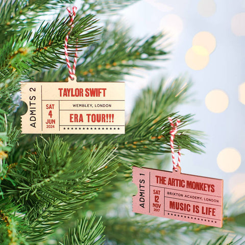 Oakdene Designs Christmas Decorations Personalised Favourite Concert Ticket Decoration