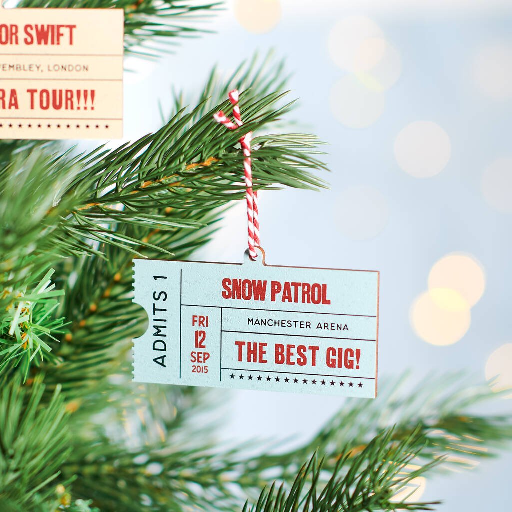 Oakdene Designs Christmas Decorations Personalised Favourite Concert Ticket Decoration