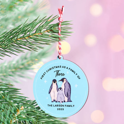 Oakdene Designs Christmas Decorations Personalised 'Our First Christmas Of Three' Christmas Bauble