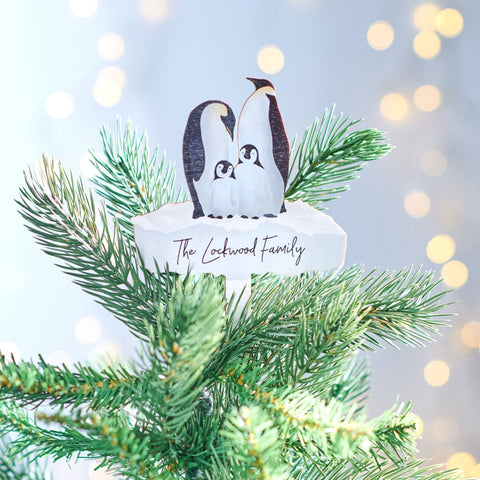 Oakdene Designs Christmas Decorations Personalised Penguin Family Tree Topper