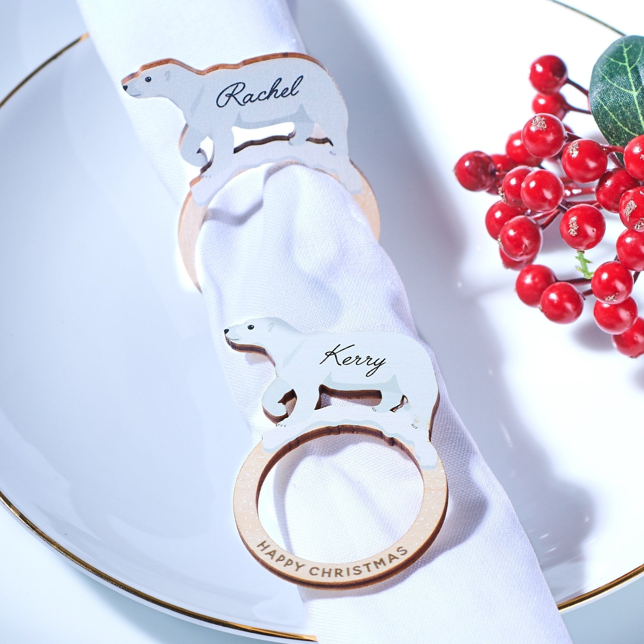 Oakdene Designs Christmas Decorations Personalised Polar Bear Napkin Holder