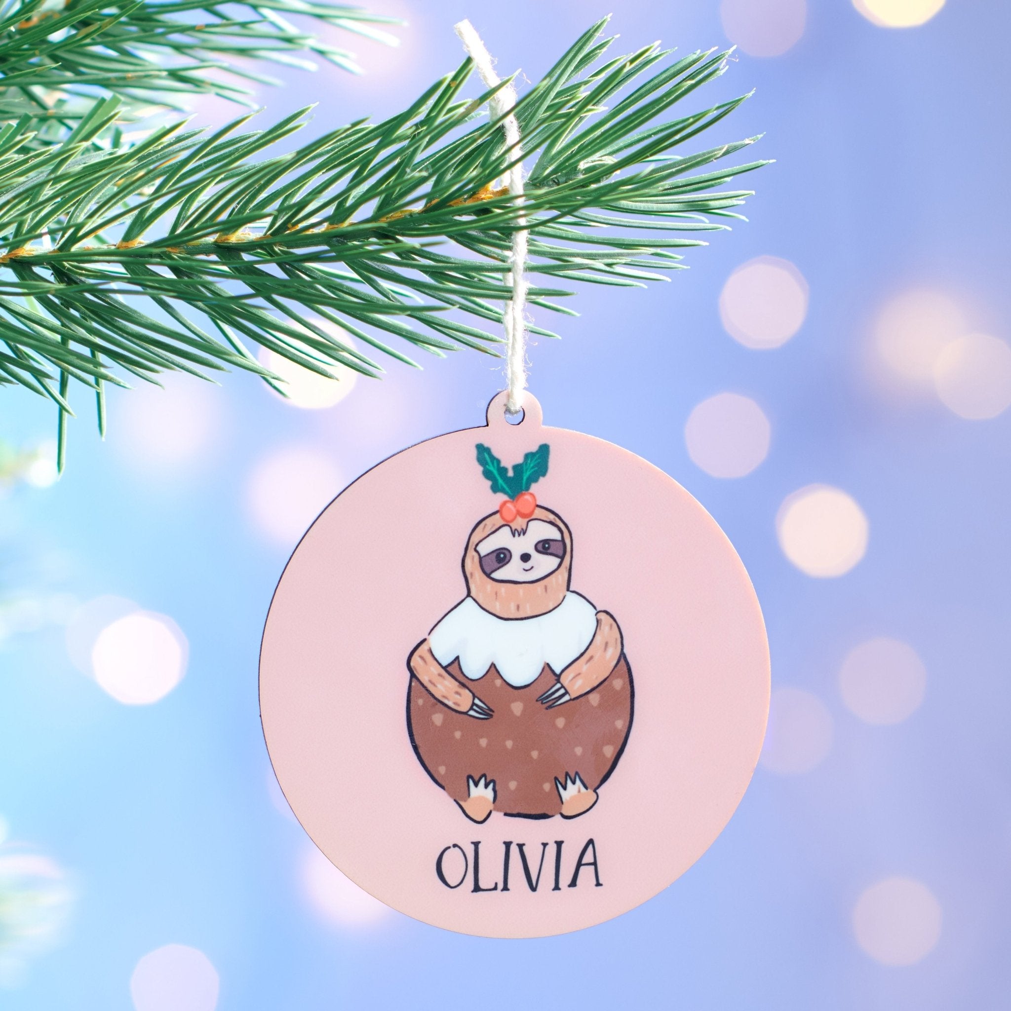 Oakdene Designs Christmas Decorations Personalised Sloth Christmas Bauble