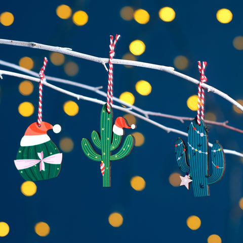 Oakdene Designs Christmas Decorations Set Of Three Festive Cactus Decorations