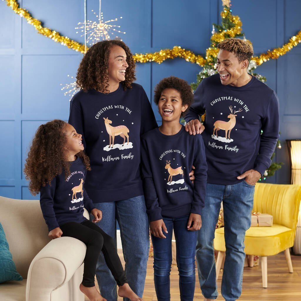 Oakdene Designs Christmas Jumper Personalised Cotton Deer Family Adult Christmas Jumper