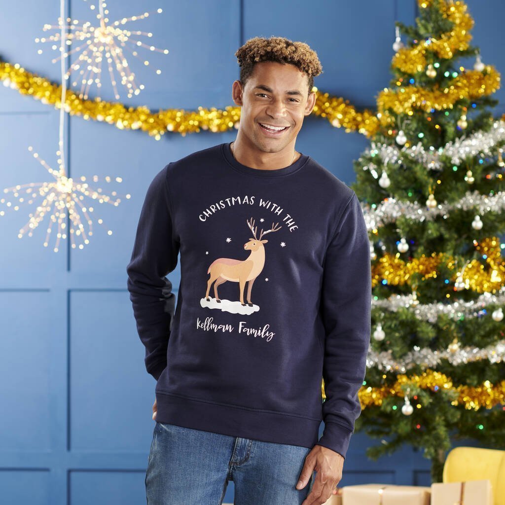 Oakdene Designs Christmas Jumper Personalised Cotton Deer Family Adult Christmas Jumper