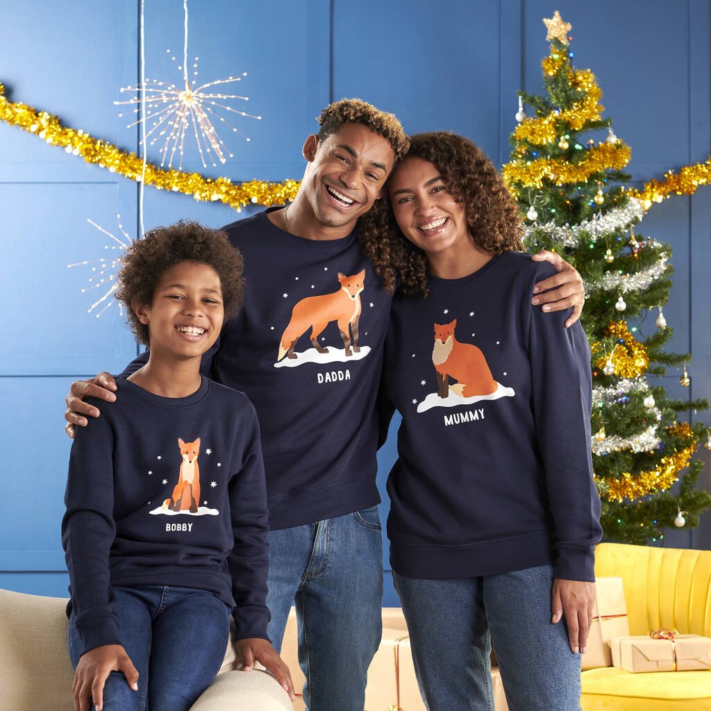 Oakdene Designs Christmas Jumper Personalised Cotton Fox Family Adult Christmas Jumper