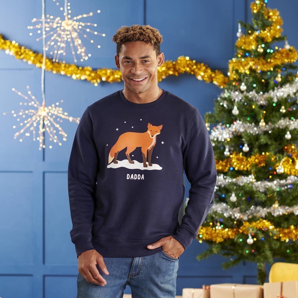 Oakdene Designs Christmas Jumper Personalised Cotton Fox Family Adult Christmas Jumper