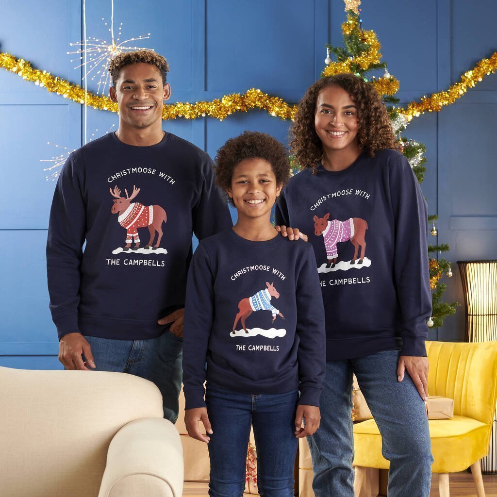 Oakdene Designs Christmas Jumper Personalised Cotton Moose Family Adult Christmas Jumper