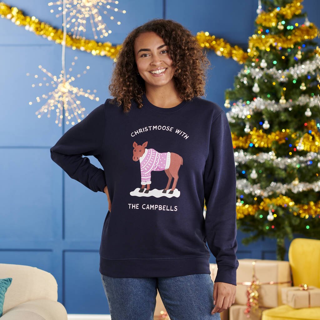 Oakdene Designs Christmas Jumper Personalised Cotton Moose Family Adult Christmas Jumper