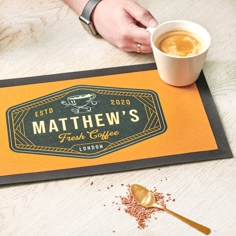 Oakdene Designs Coasters Personalised Coffee Label Kitchen Mat