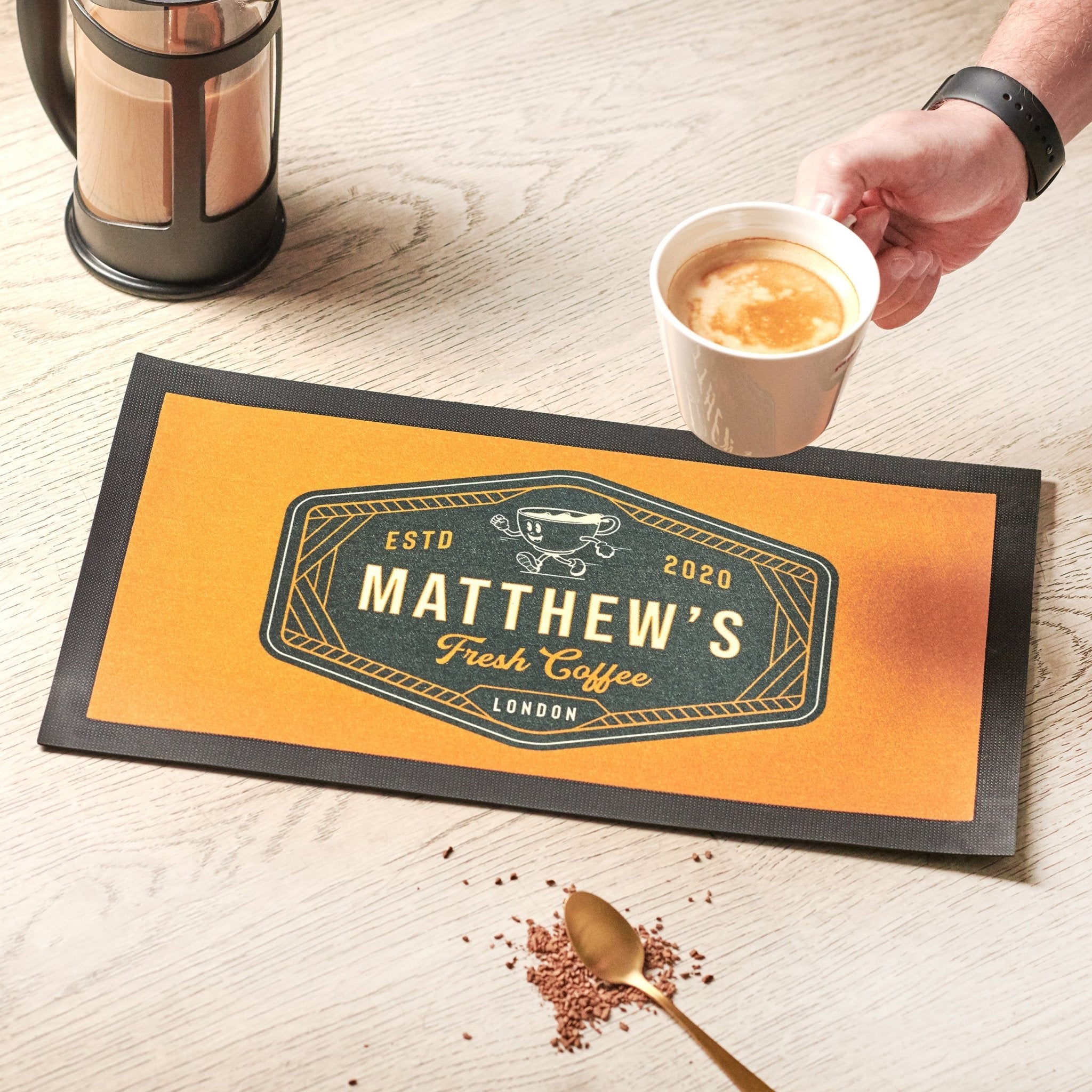 Oakdene Designs Coasters Personalised Coffee Label Kitchen Mat