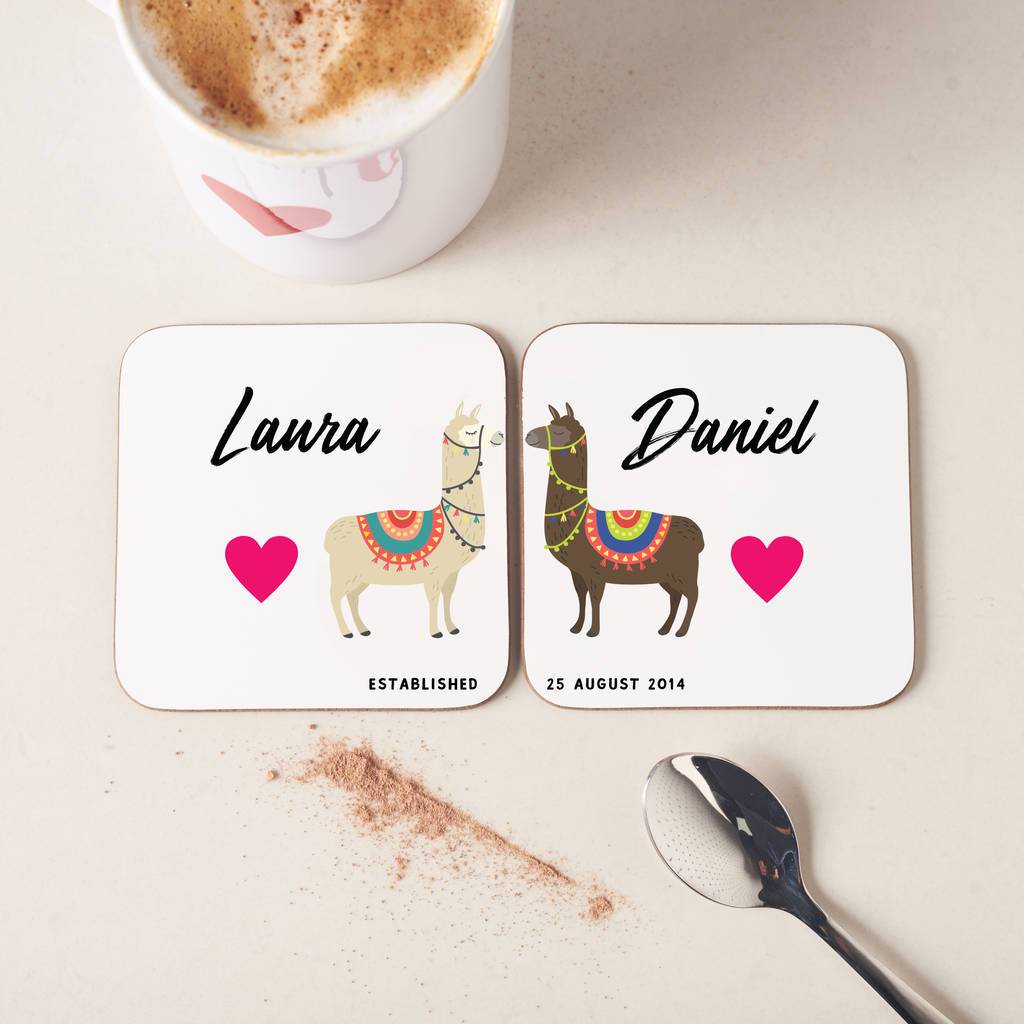 Oakdene Designs Coasters Personalised Couples Llama Coasters