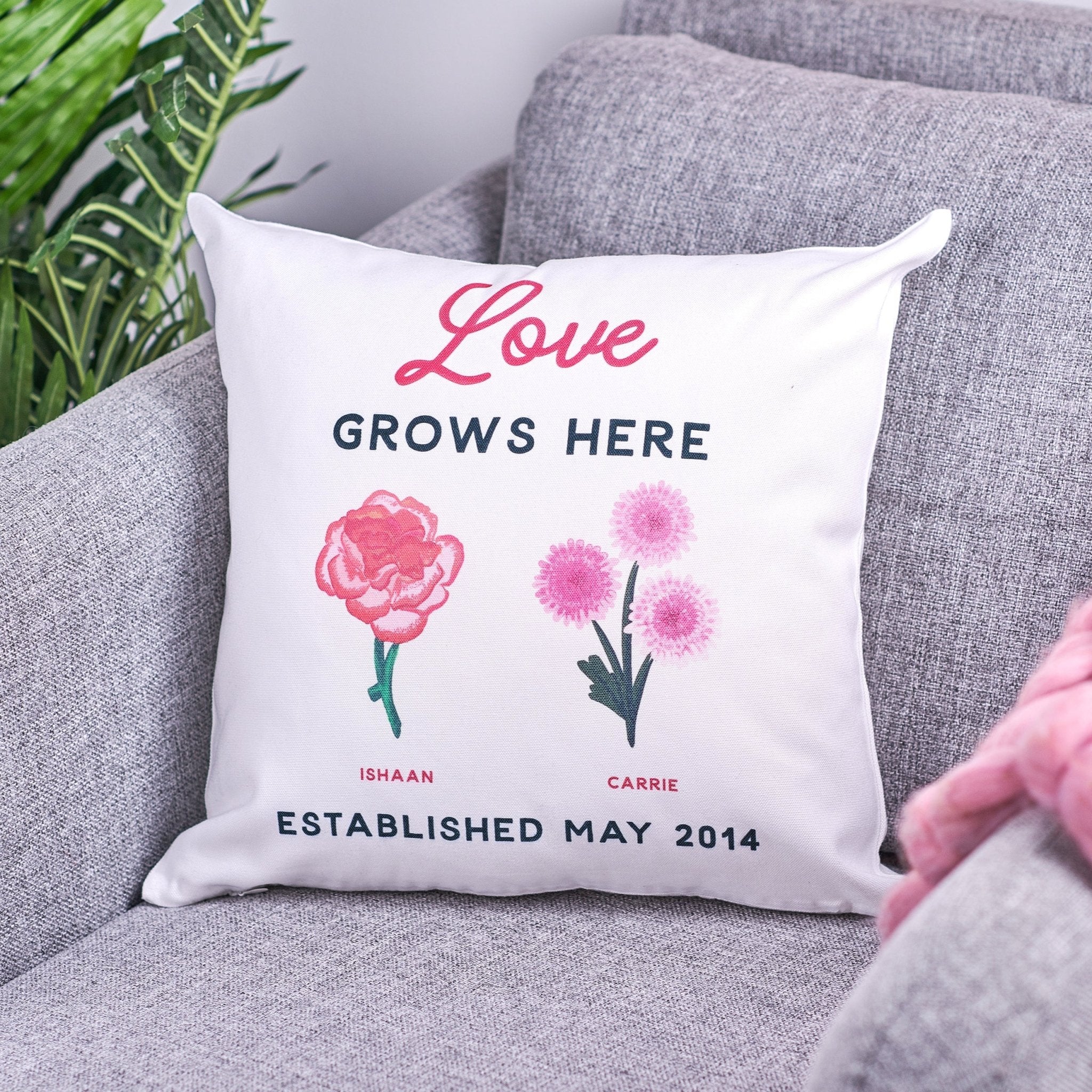 Oakdene Designs Cushions Personalised Couples Birth Flower Cushion