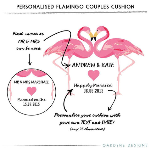 Oakdene Designs Cushions Personalised Flamingo Couples Cushion