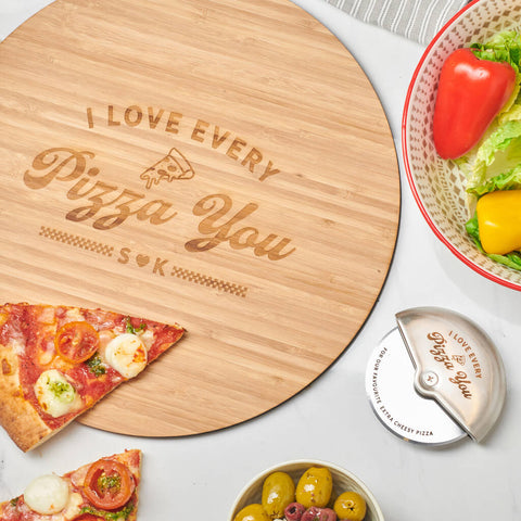 Oakdene Designs Food / Drink Personalised Couples Pizza Board And Cutter Set