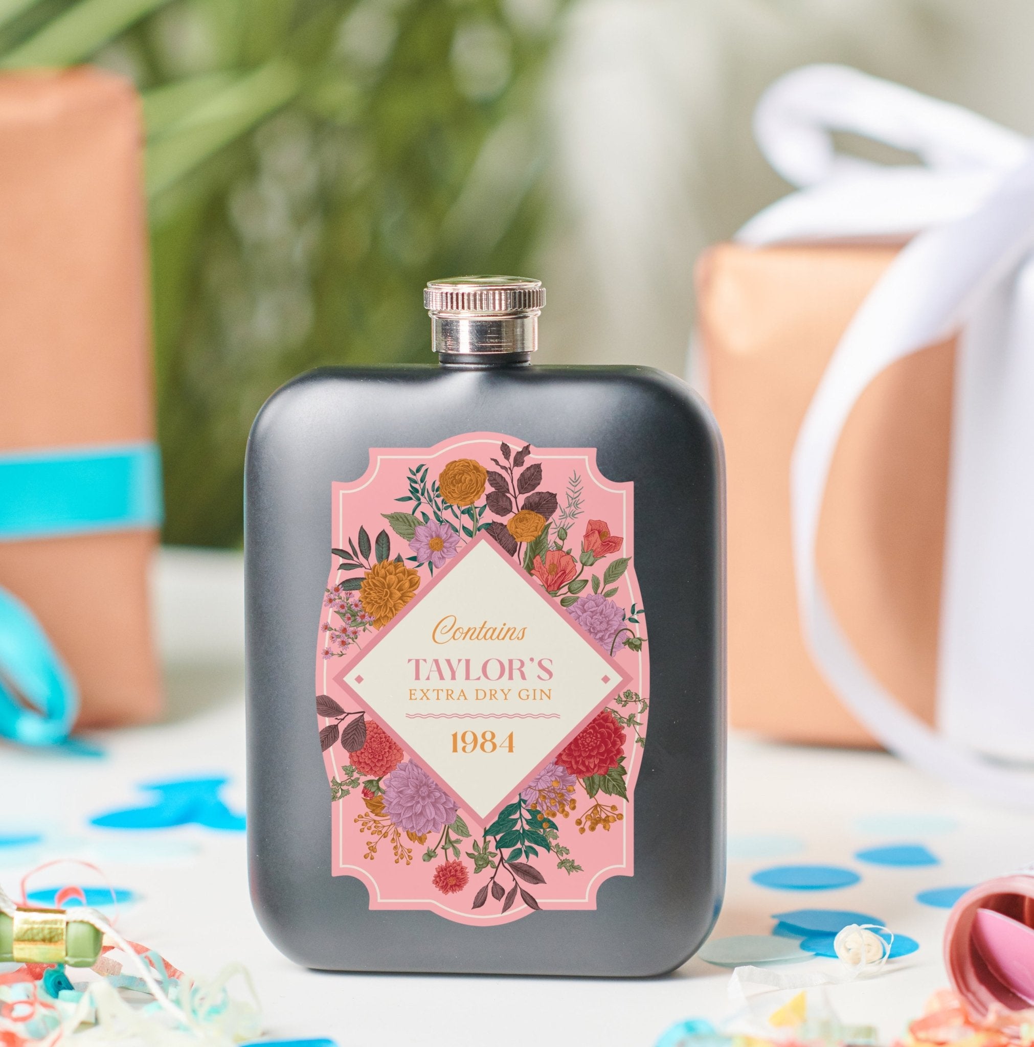 Oakdene Designs Food / Drink Personalised Floral Gin Hip Flask