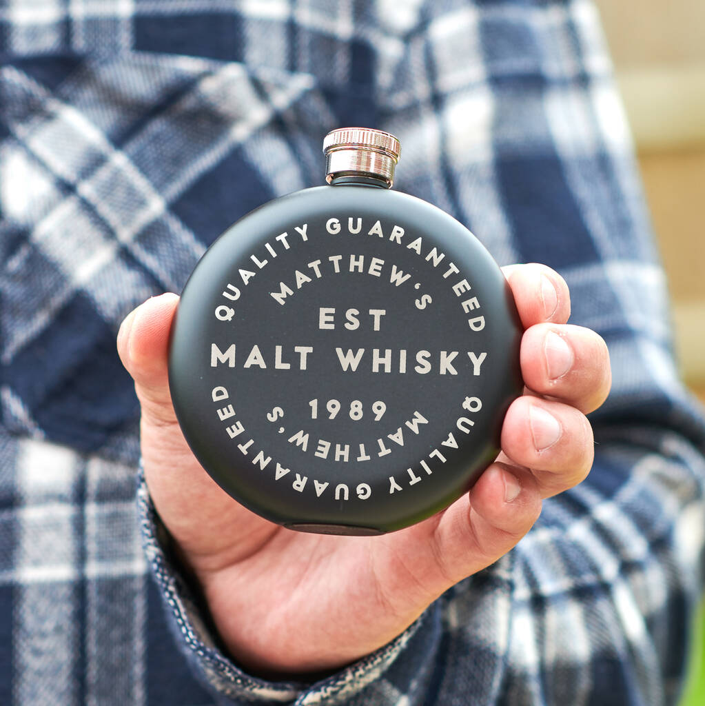 Oakdene Designs Food / Drink Personalised Round Label Hip Flask