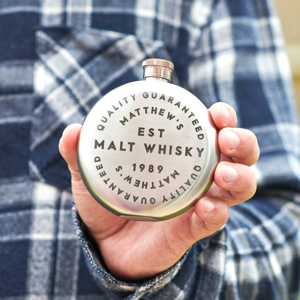 Oakdene Designs Food / Drink Personalised Round Label Hip Flask