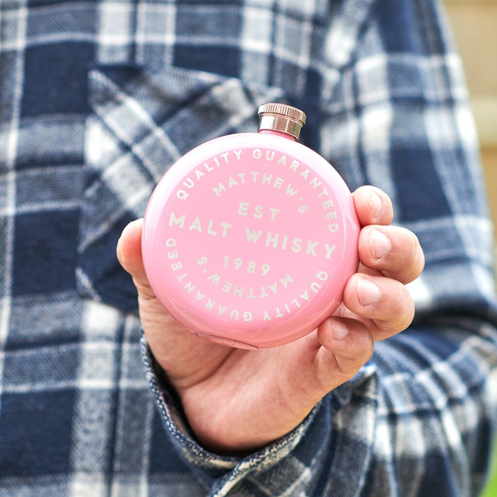 Oakdene Designs Food / Drink Personalised Round Label Hip Flask