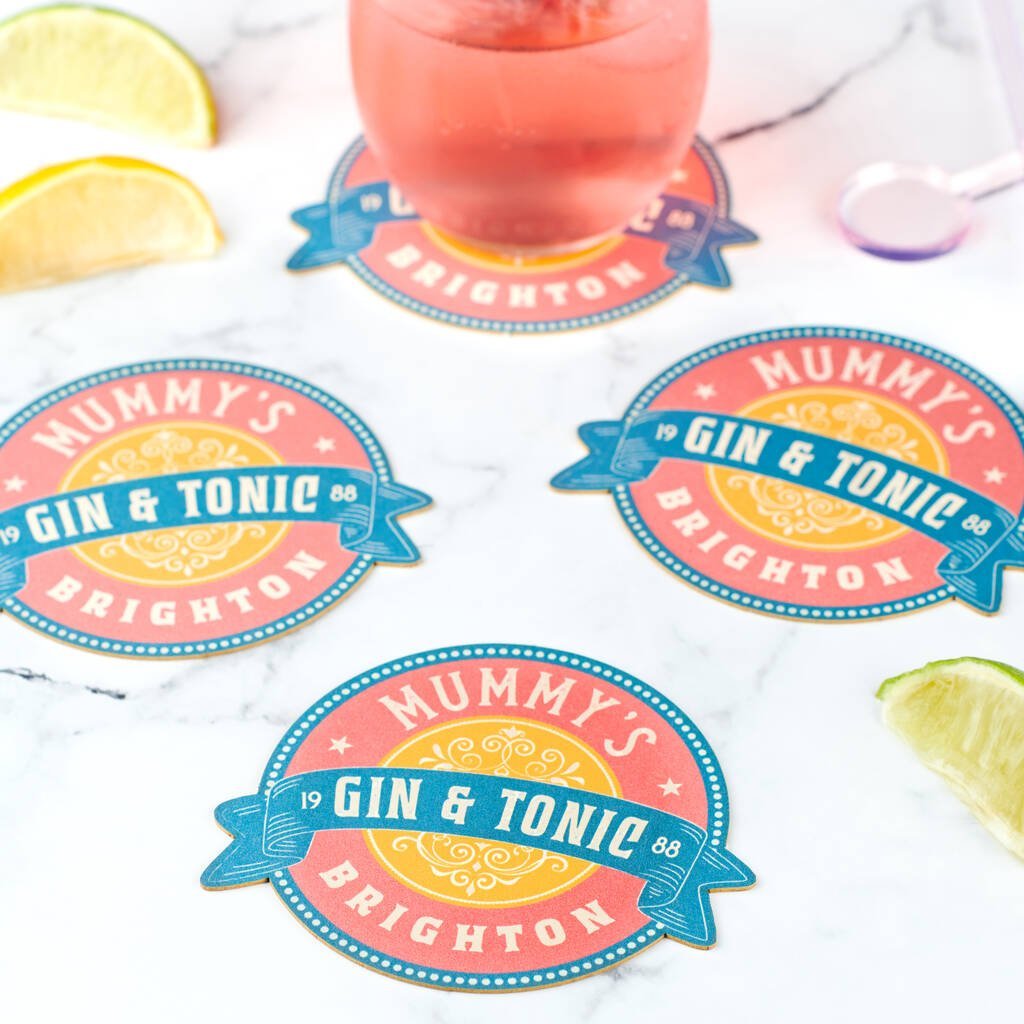 Oakdene Designs Food / Drink Personalised Set Of Vintage Style Cocktail Mats