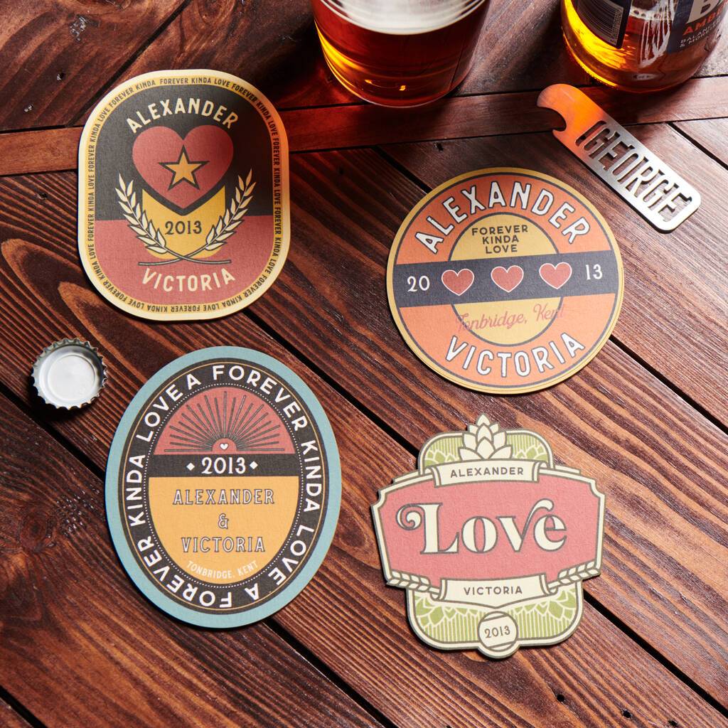 Oakdene Designs Food / Drink Set Of Four Personalised Couples Retro Style Beer Mats