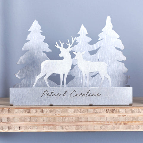 Oakdene Designs Home Decor Personalised 3D Couples Metal Deer Tea Light Holder