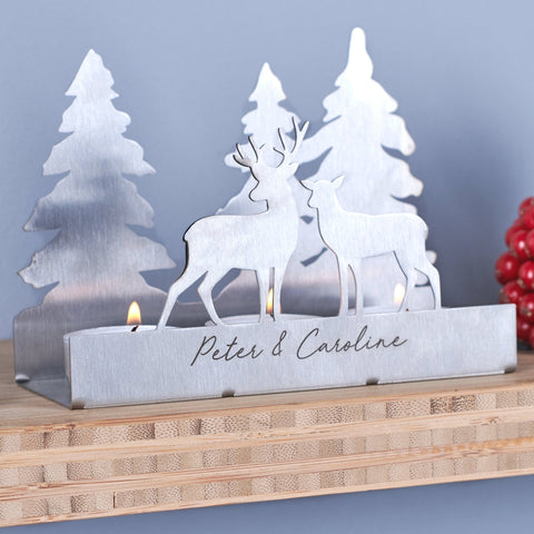 Oakdene Designs Home Decor Personalised 3D Couples Metal Deer Tea Light Holder