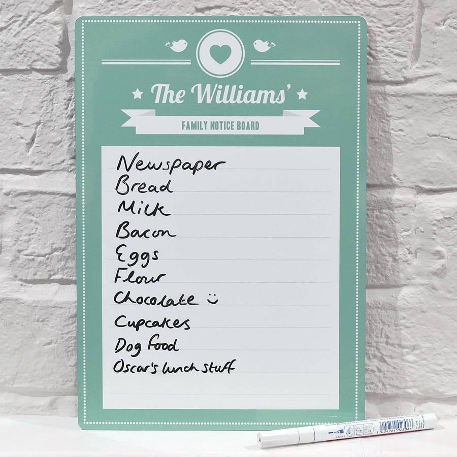 Oakdene Designs Home Decor Personalised Family Notice Board Whiteboard