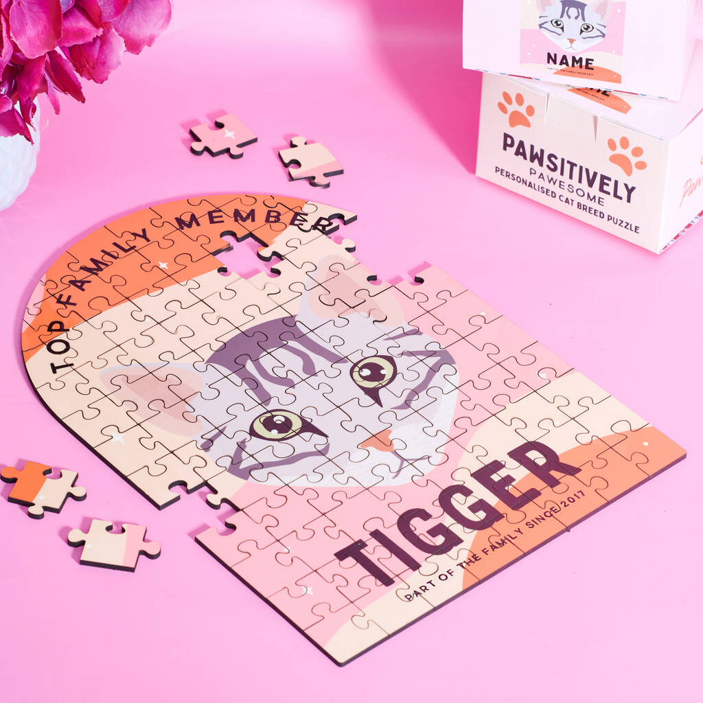 Oakdene Designs Keepsakes & Tokens Personalised Cat Breed Wooden Puzzle