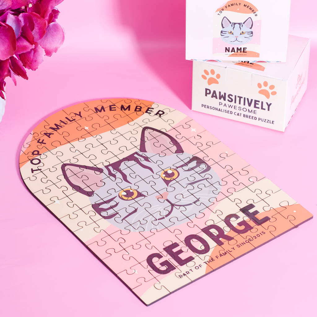 Oakdene Designs Keepsakes & Tokens Personalised Cat Breed Wooden Puzzle