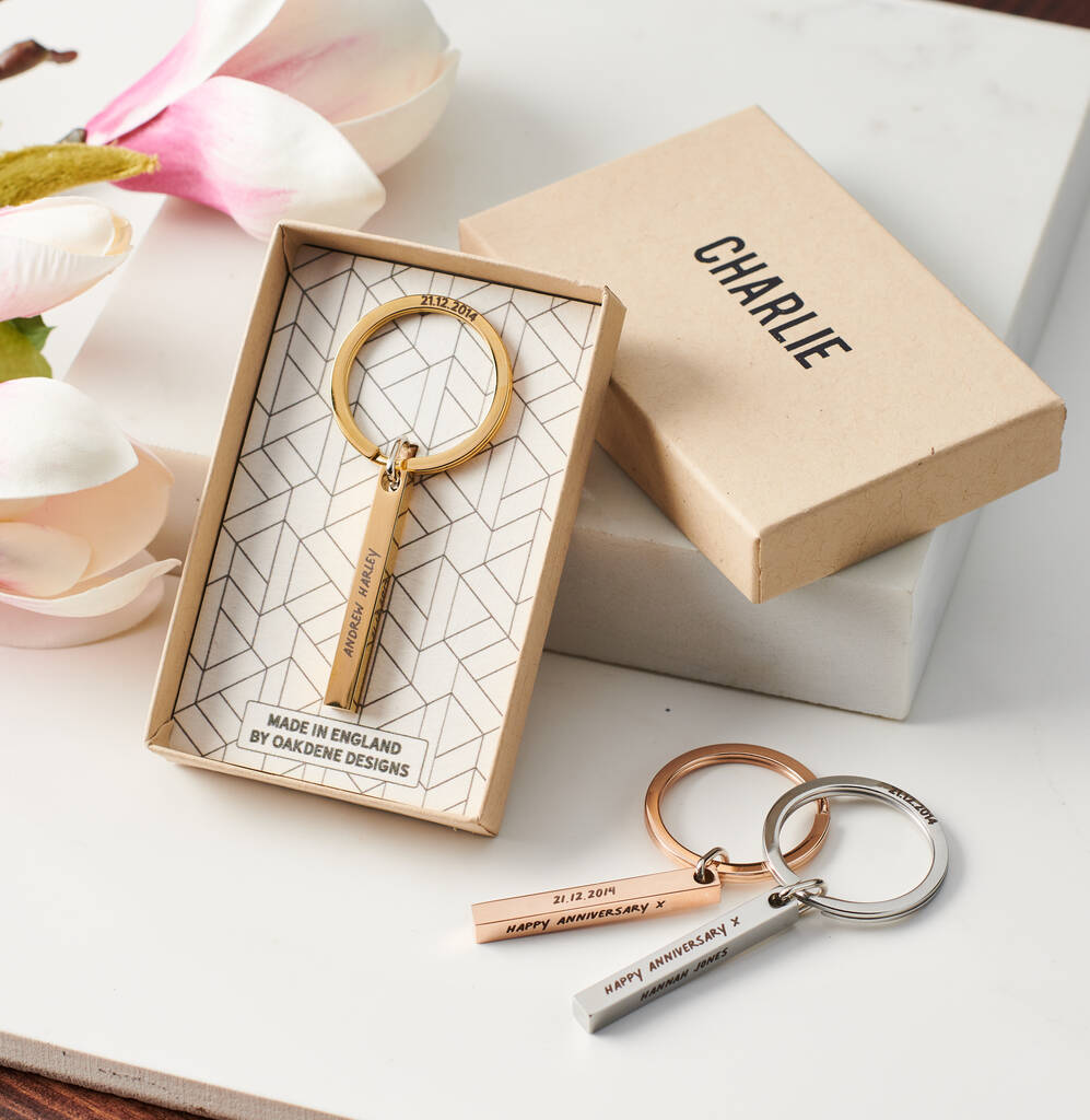 Oakdene Designs Keyrings Personalised Couples Anniversary Metal Bar Keyring