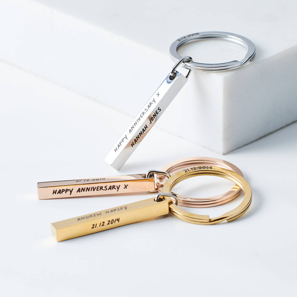 Oakdene Designs Keyrings Personalised Couples Anniversary Metal Bar Keyring